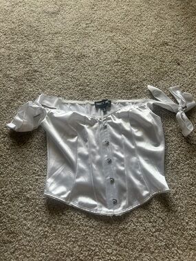 Dolls Kill White Satin Off-Shoulder Corset Camisole